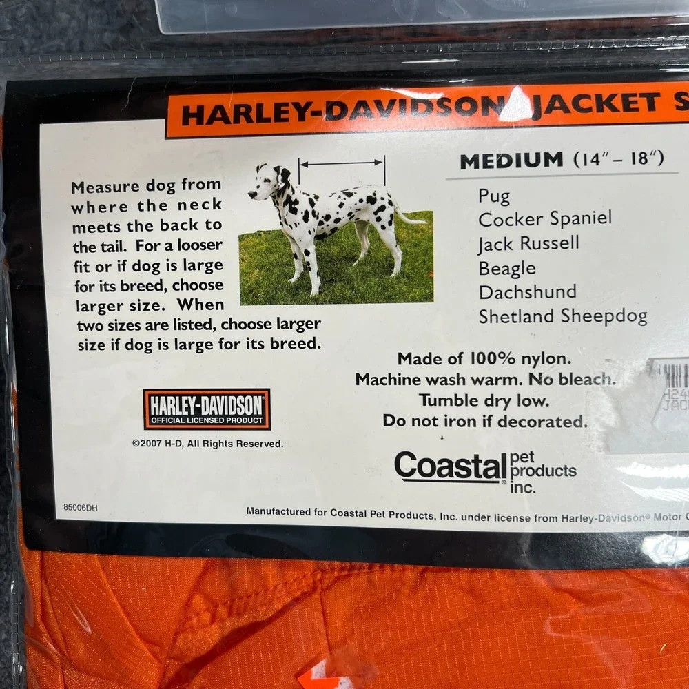 Harley Davidson Rain Jacket for Dogs Orange Size Large Nylon Motorcycles Riding